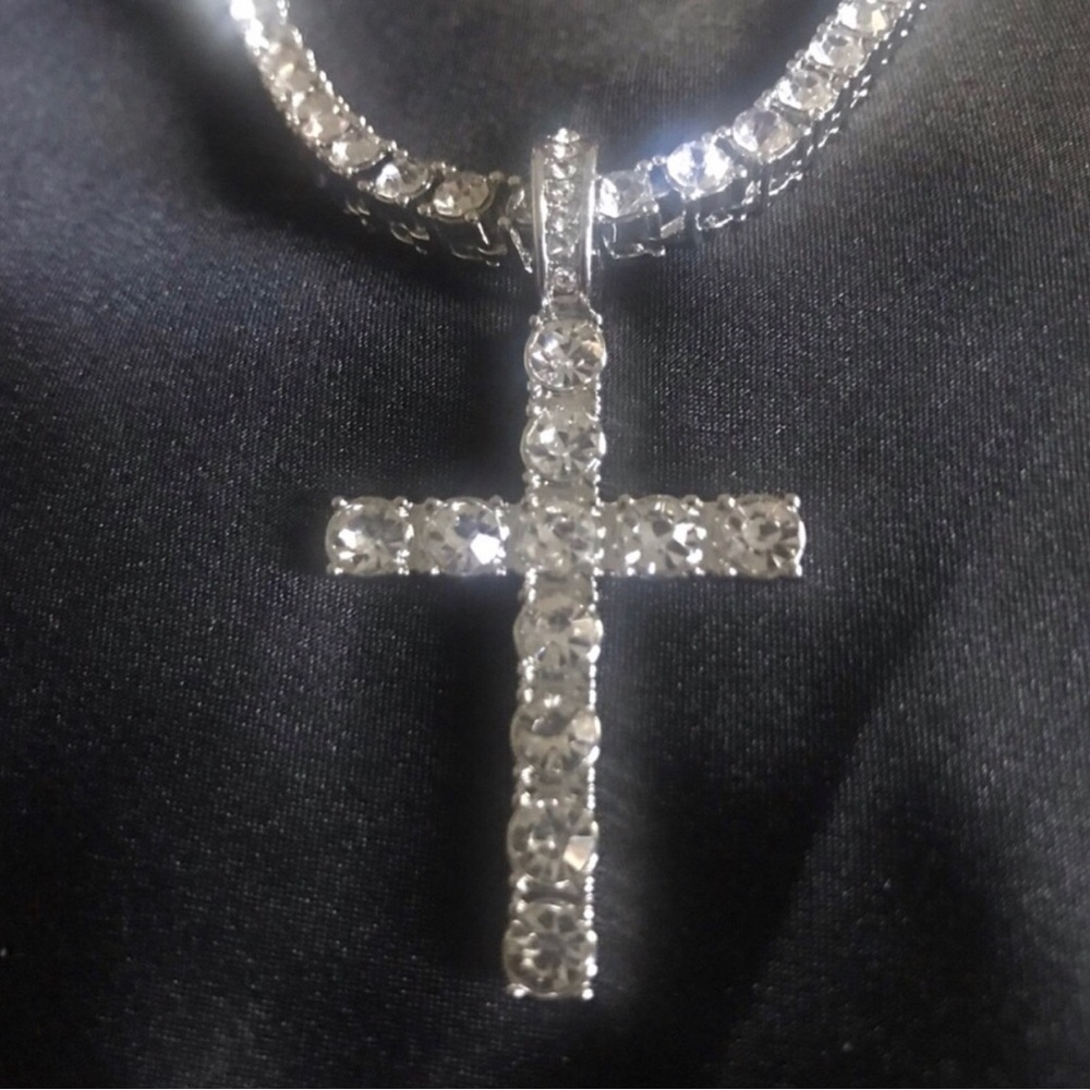 Crystal Cross Pendant Necklace - Silver Crystal Sparkle